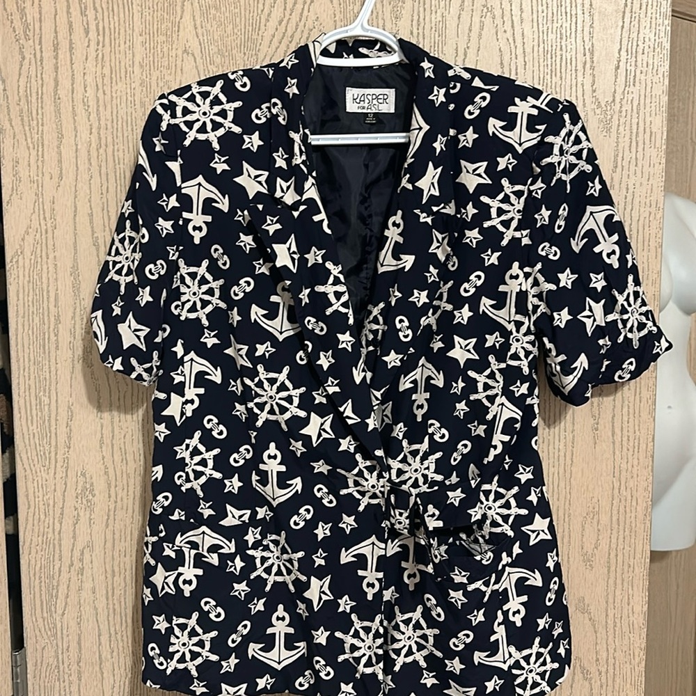 Vintage Kasper for ASL short sleeve sailor blazer size 12 navy blue